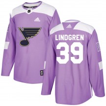 Youth Adidas St. Louis Blues Charlie Lindgren Purple Hockey Fights Cancer Jersey - Authentic