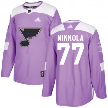 Youth Adidas St. Louis Blues Niko Mikkola Purple Hockey Fights Cancer Jersey - Authentic