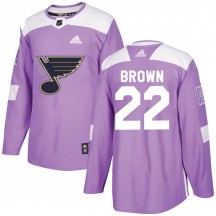 Men's Adidas St. Louis Blues Logan Brown Purple Hockey Fights Cancer Jersey - Authentic