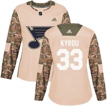 Women's Adidas St. Louis Blues Jordan Kyrou Camo Veterans Day Practice Jersey - Authentic