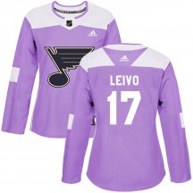 Women's Adidas St. Louis Blues Josh Leivo Purple Hockey Fights Cancer Jersey - Authentic