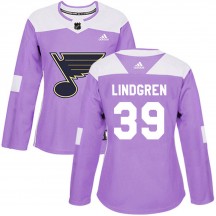 Women's Adidas St. Louis Blues Charlie Lindgren Purple Hockey Fights Cancer Jersey - Authentic