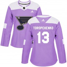 Women's Adidas St. Louis Blues Alexey Toropchenko Purple Hockey Fights Cancer Jersey - Authentic