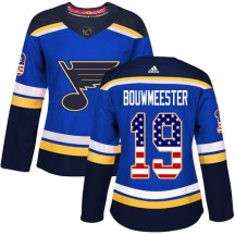 Women's Adidas St. Louis Blues Jay Bouwmeester Blue USA Flag Fashion Jersey - Authentic