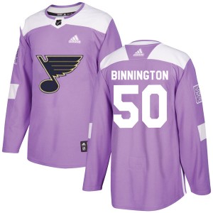 Youth Adidas St. Louis Blues Jordan Binnington Purple Hockey Fights Cancer Jersey - Authentic