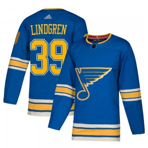 Men's Adidas St. Louis Blues Charlie Lindgren Blue Alternate Jersey - Authentic