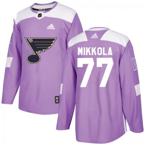 Men's Adidas St. Louis Blues Niko Mikkola Purple Hockey Fights Cancer Jersey - Authentic