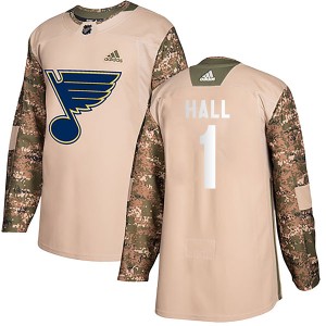 Youth Adidas St. Louis Blues Glenn Hall Camo Veterans Day Practice Jersey - Authentic