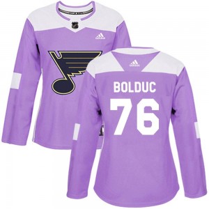 Women's Adidas St. Louis Blues Zack Bolduc Purple Hockey Fights Cancer Jersey - Authentic
